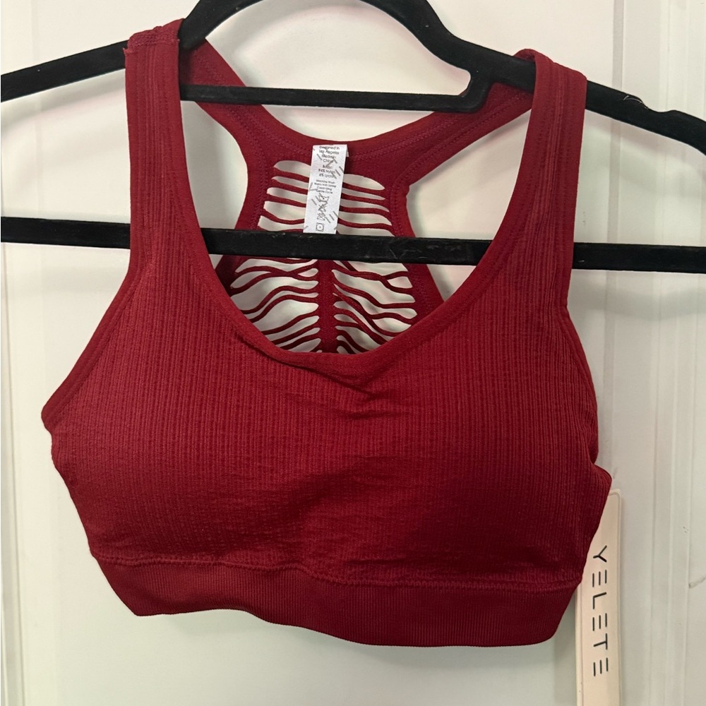 Yelete Red Ribbed Sports Bra with Racerback
